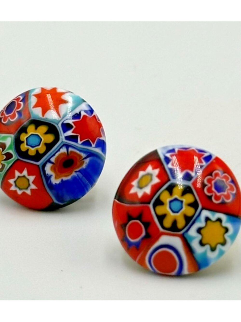Vintage Millefiori Glass Clip On Earrings Gold Tone Round Colorful Italy 0.50